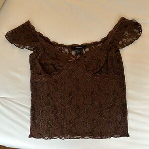 Forever 21 Brown Lace Off-Shoulder Top